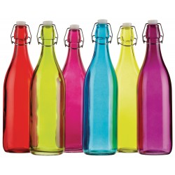 Botella vidrio con tapon 1 Litro colores surtidos